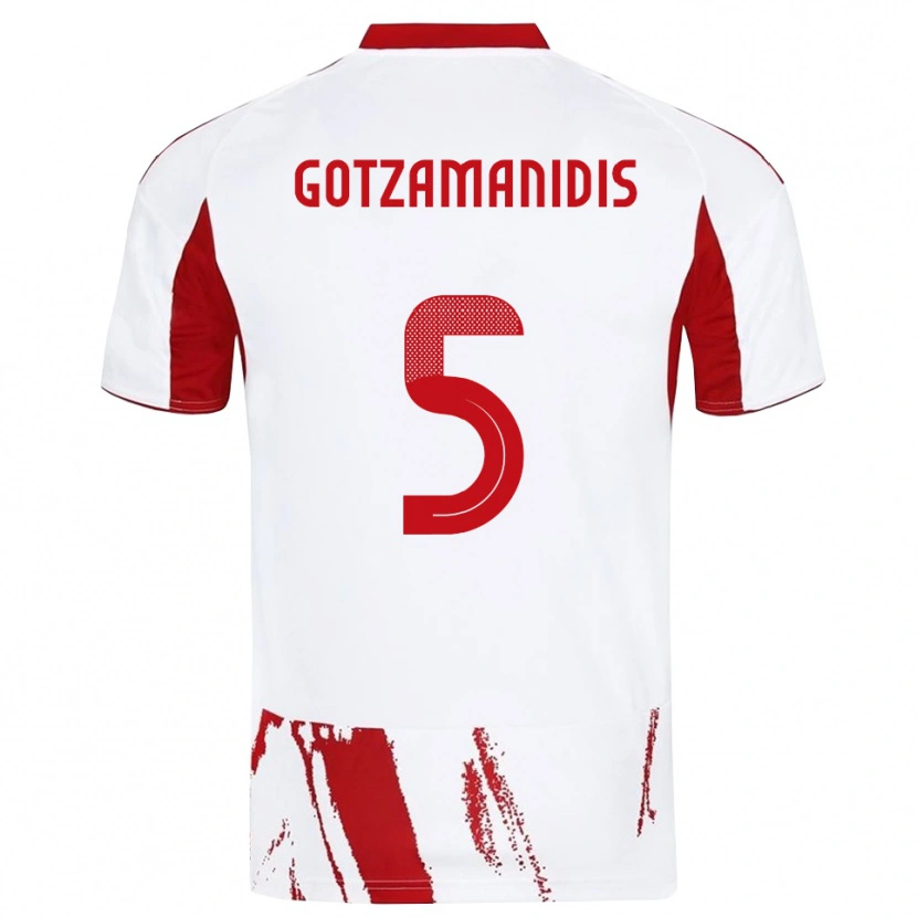 Danxen Män Nikolaos Gotzamanidis #5 Vit Röd Bortatröja Matchtröjor 2025/26 Tröjor T-Tröja