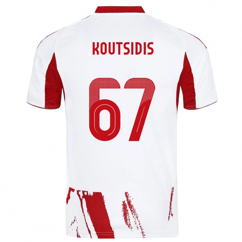 Danxen Män Isidoros Koutsidis #67 Vit Röd Bortatröja Matchtröjor 2025/26 Tröjor T-Tröja