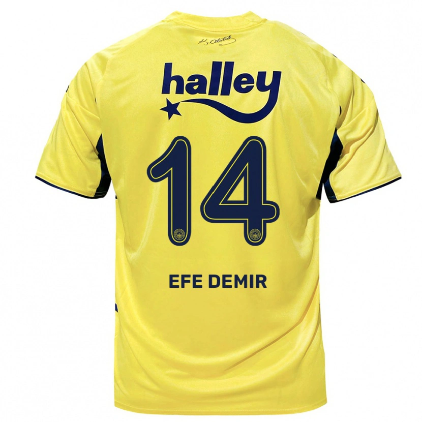 Danxen Män Yiğit Efe Demir #14 Gul Marinblå Bortatröja Matchtröjor 2025/26 Tröjor T-Tröja