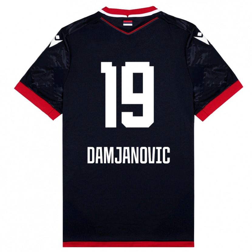 Danxen Män Aleksa Damjanovic #19 Svart Röd Bortatröja Matchtröjor 2025/26 Tröjor T-Tröja