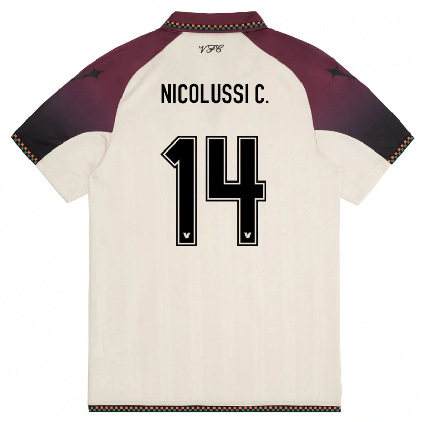Danxen Kvinnor Hans Nicolussi Caviglia #14 Krämfärgad Vinröd Bortatröja Matchtröjor 2025/26 Tröjor T-Tröja