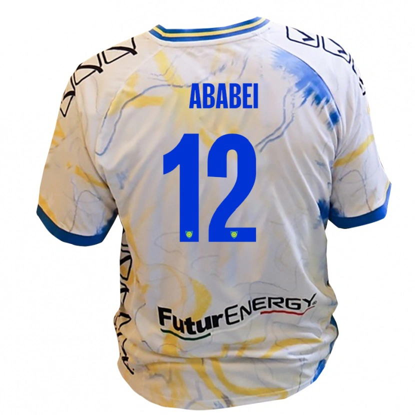 Danxen Kvinnor Leonardo Ababei #12 Vitt Gult Blått Bortatröja Matchtröjor 2025/26 Tröjor T-Tröja