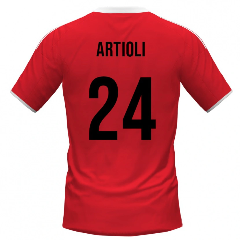 Danxen Kvinnor Federico Artioli #24 Röd Vit Bortatröja Matchtröjor 2025/26 Tröjor T-Tröja