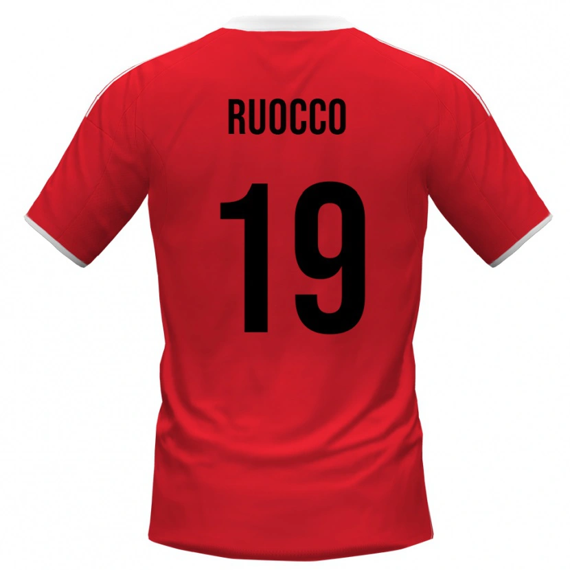 Danxen Kvinnor Francesco Ruocco #19 Röd Vit Bortatröja Matchtröjor 2025/26 Tröjor T-Tröja
