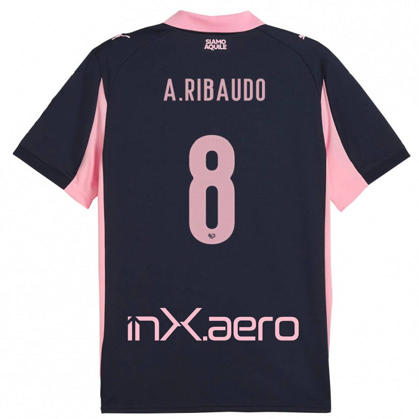 Danxen Kvinnor Alessandro Ribaudo #8 Marinblå Rosa Bortatröja Matchtröjor 2025/26 Tröjor T-Tröja