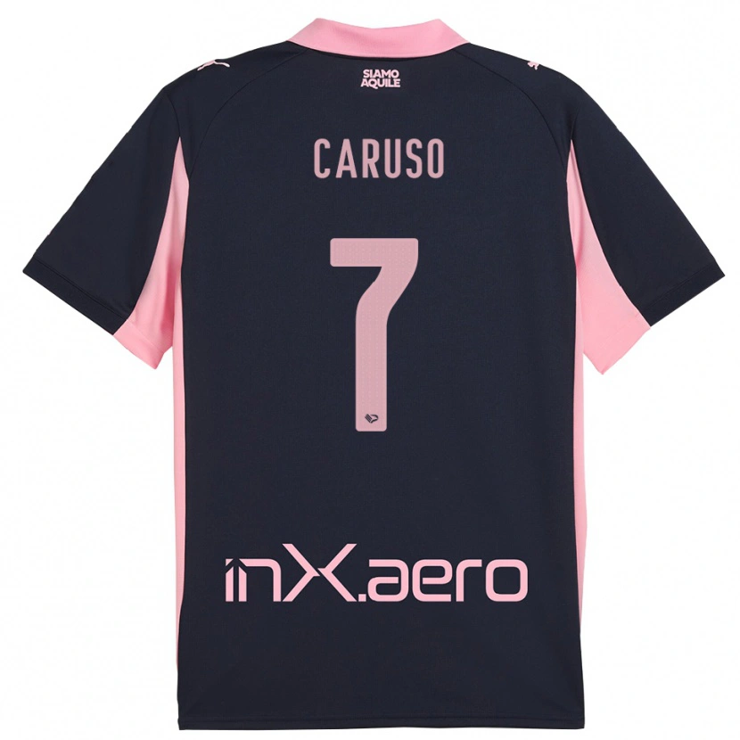 Danxen Kvinnor Edoardo Caruso #7 Marinblå Rosa Bortatröja Matchtröjor 2025/26 Tröjor T-Tröja