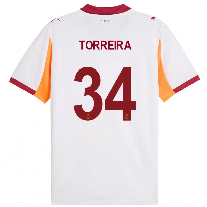 Danxen Kvinnor Lucas Torreira #34 Vit Röd Bortatröja Matchtröjor 2025/26 Tröjor T-Tröja
