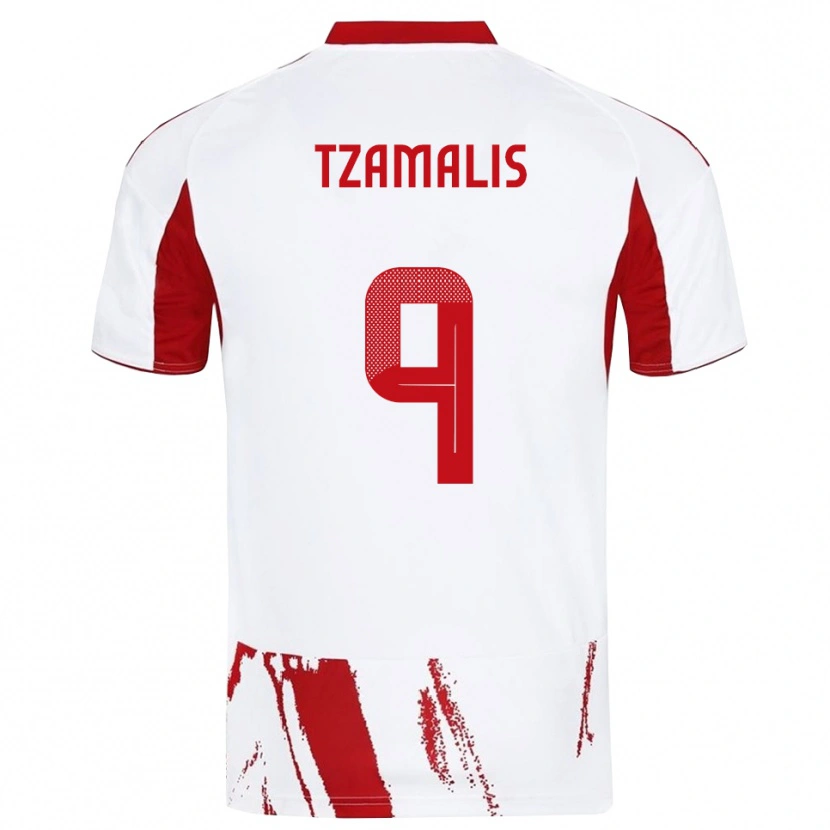 Danxen Kvinnor Alexandros Tzamalis #9 Vit Röd Bortatröja Matchtröjor 2025/26 Tröjor T-Tröja