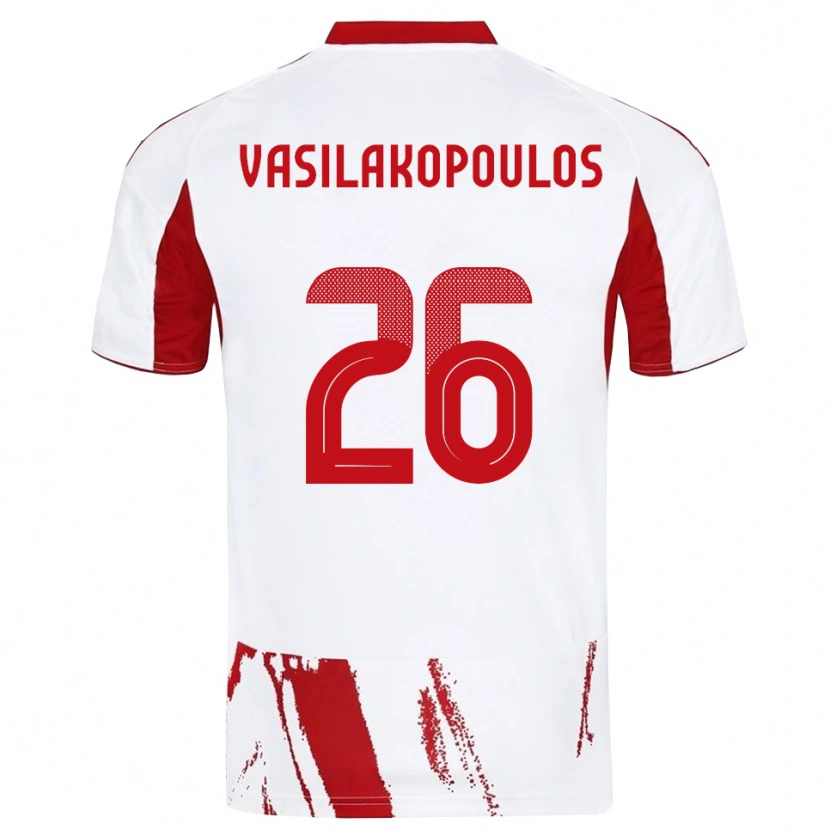 Danxen Kvinnor Sarantos Vasilakopoulos #26 Vit Röd Bortatröja Matchtröjor 2025/26 Tröjor T-Tröja