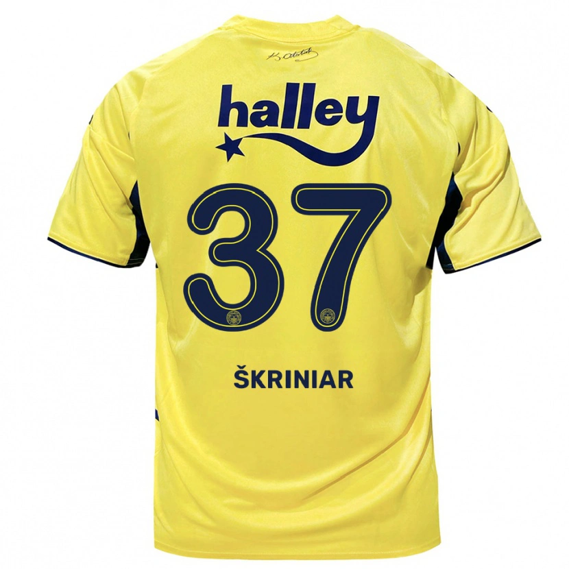 Danxen Kvinnor Milan Škriniar #37 Gul Marinblå Bortatröja Matchtröjor 2025/26 Tröjor T-Tröja