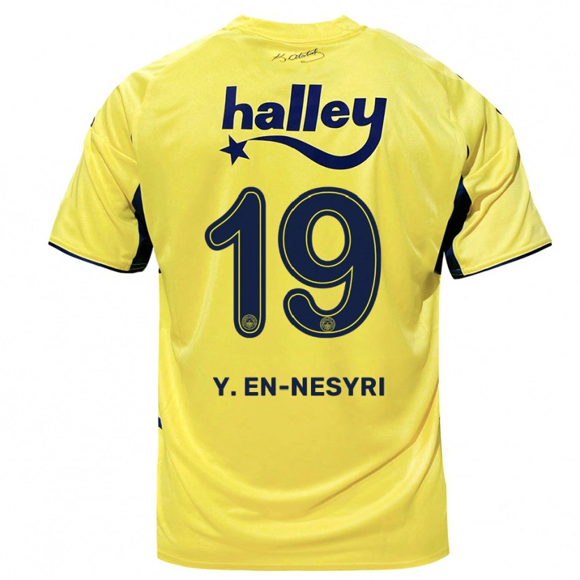 Danxen Kvinnor Youssef En-Nesyri #19 Gul Marinblå Bortatröja Matchtröjor 2025/26 Tröjor T-Tröja