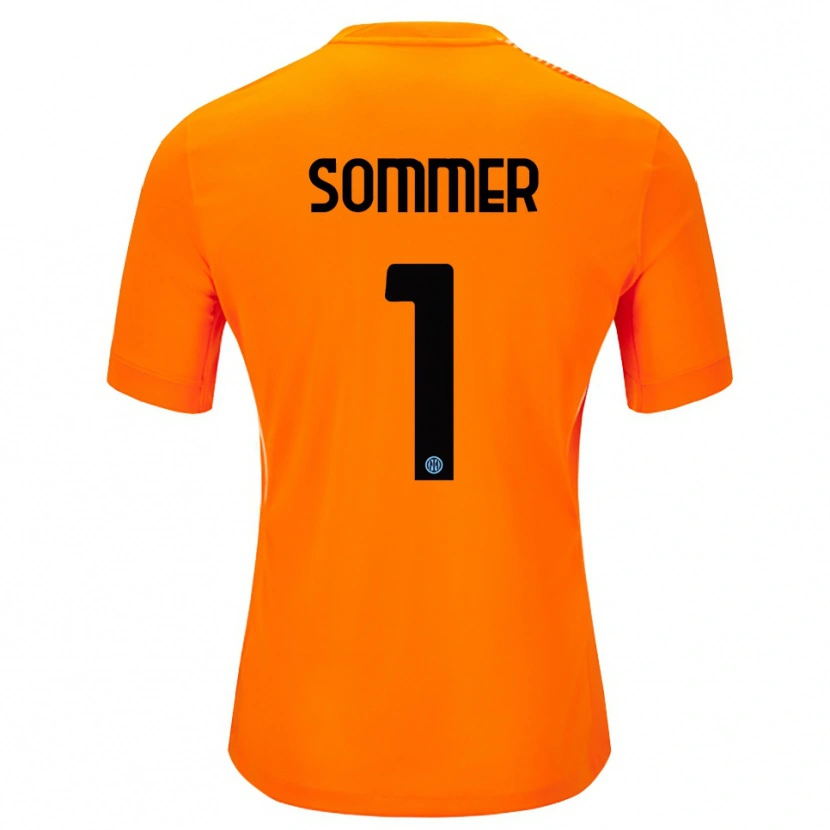 Danxen Barn Yann Sommer #1 Ljus Orange Svart Målvaktströja 2025/26 T-tröja