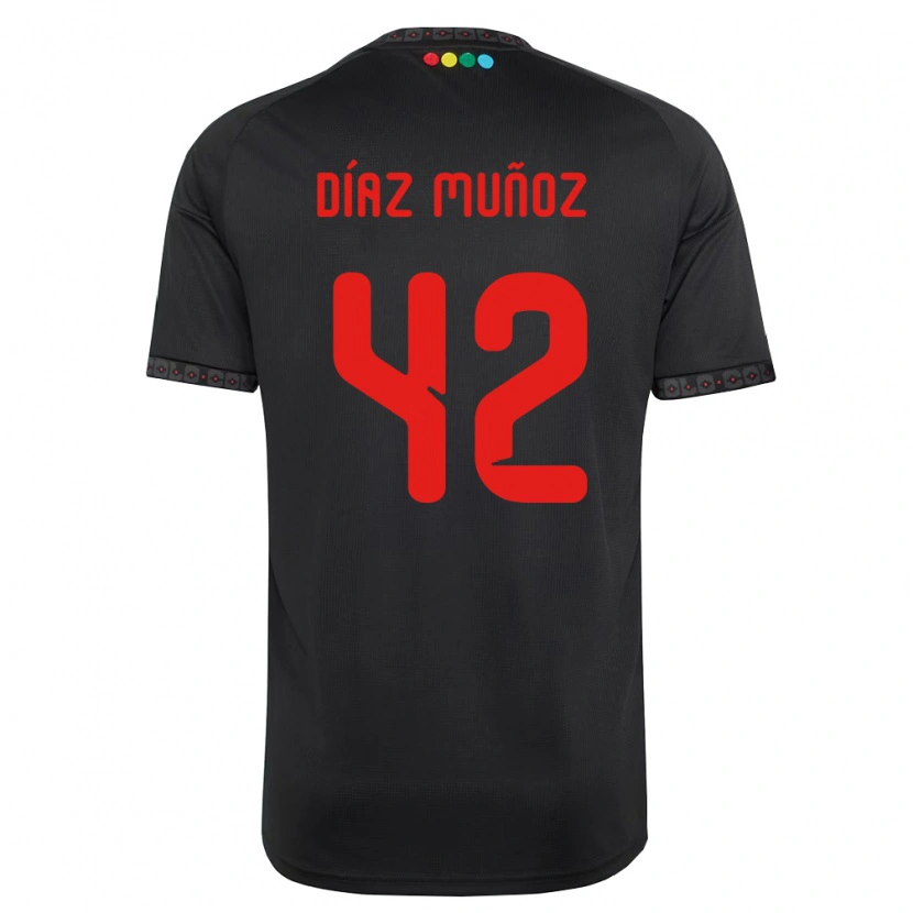 Danxen Män Cristian Díaz Muñoz #42 Svart Röd Bortatröja Matchtröjor 2026/27 Tröjor T-Tröja