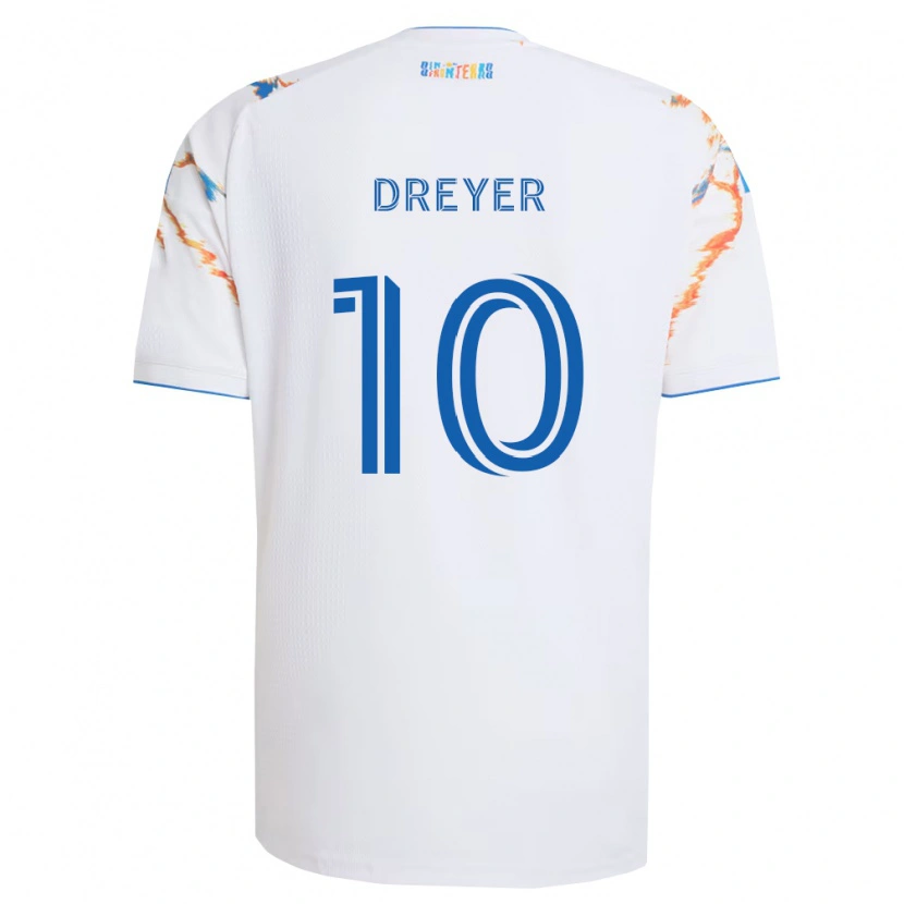 Danxen Barn Anders Dreyer #10 Vit Orange Blå Bortatröja Matchtröjor 2026/27 Tröjor T-Tröja