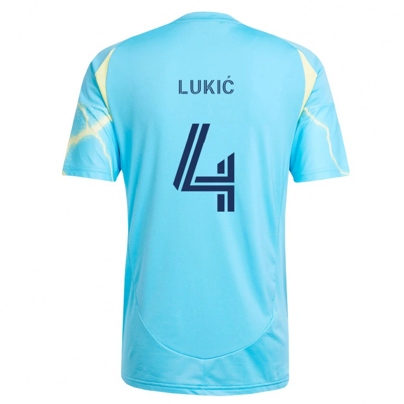 Danxen Barn Jovan Lukić #4 Ljusblå Svart Ljusgul Bortatröja Matchtröjor 2026/27 Tröjor T-Tröja