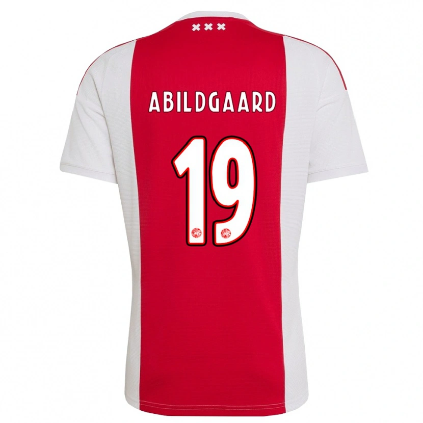 Danxen Barn Lasse Abildgaard #19 Röd Vit Gul Hemmatröja Matchtröjor 2026/27 Tröjor T-Tröja