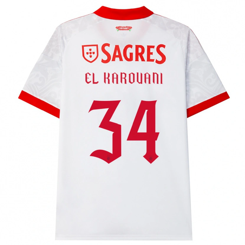 Danxen Barn Souffian El Karouani #34 Vit Röd Gul Bortatröja Matchtröjor 2026/27 Tröjor T-Tröja