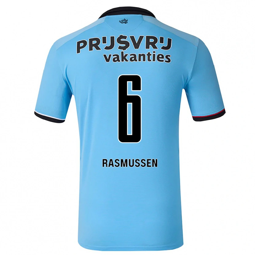 Danxen Barn Jacob Rasmussen #6 Djup Himmelsblå Svart Röd Bortatröja Matchtröjor 2026/27 Tröjor T-Tröja
