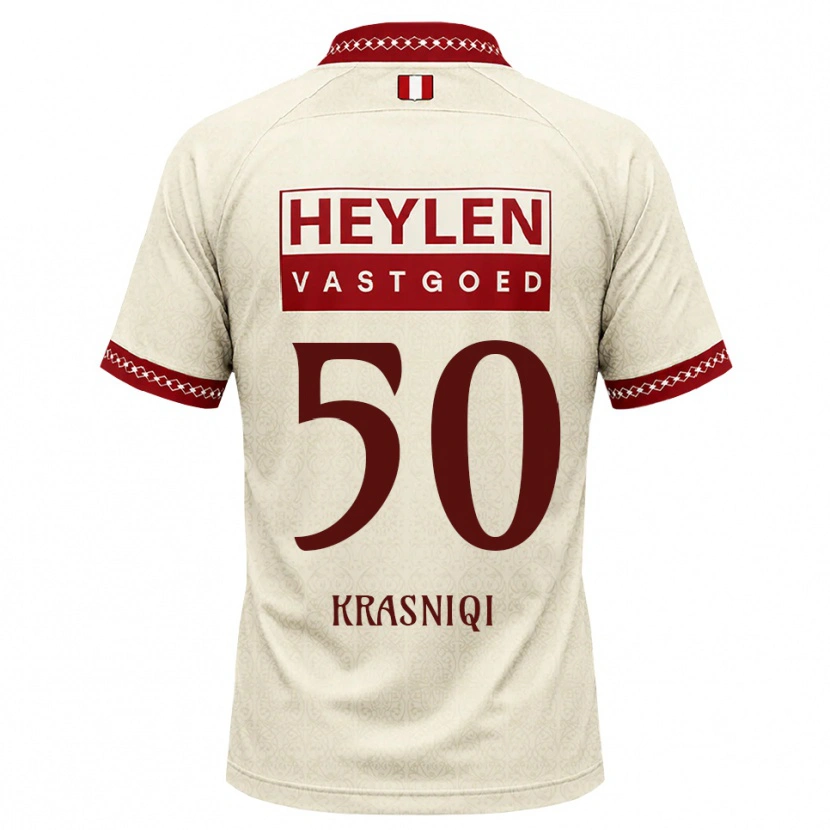 Danxen Barn Laurit Krasniqi #50 Beige Röd Bortatröja Matchtröjor 2026/27 Tröjor T-Tröja