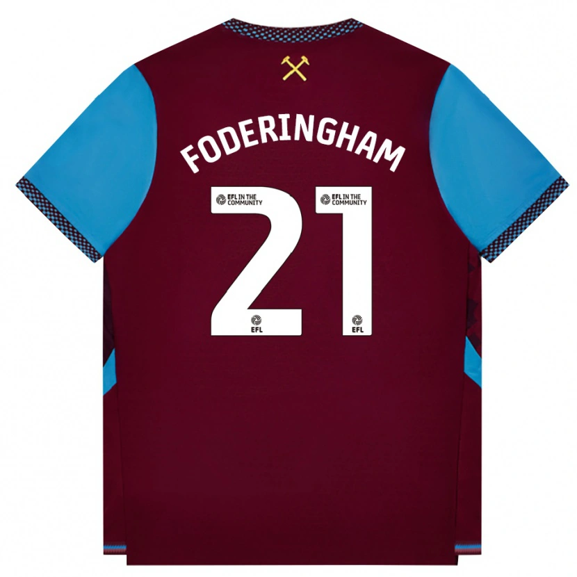 Danxen Barn Wes Foderingham #21 Vinröd Kornblå Hemmatröja Matchtröjor 2026/27 Tröjor T-Tröja