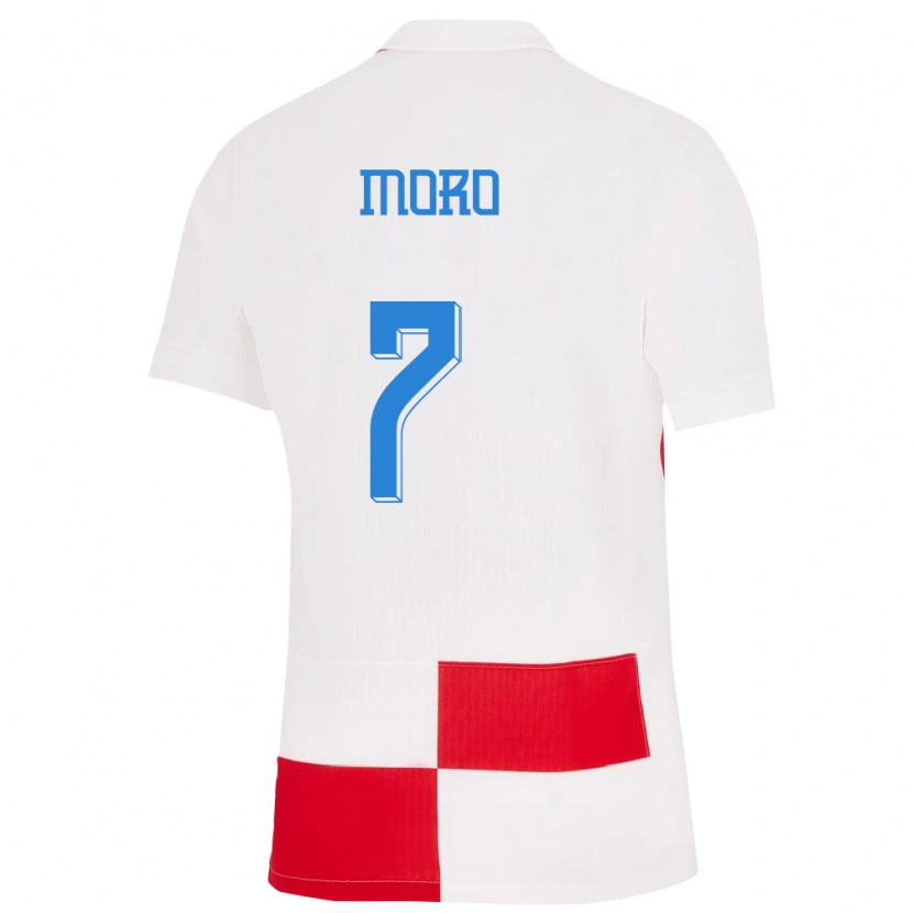 Danxen Barn Kroatien Nikola Moro #7 Vit Röd Hemmatröja Matchtröjor 24-26 Tröjor T-Tröja