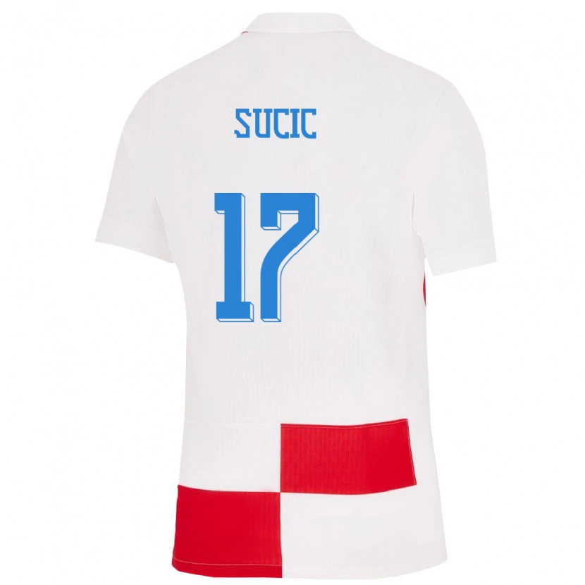 Danxen Barn Kroatien Petar Sucic #17 Vit Röd Hemmatröja Matchtröjor 24-26 Tröjor T-Tröja