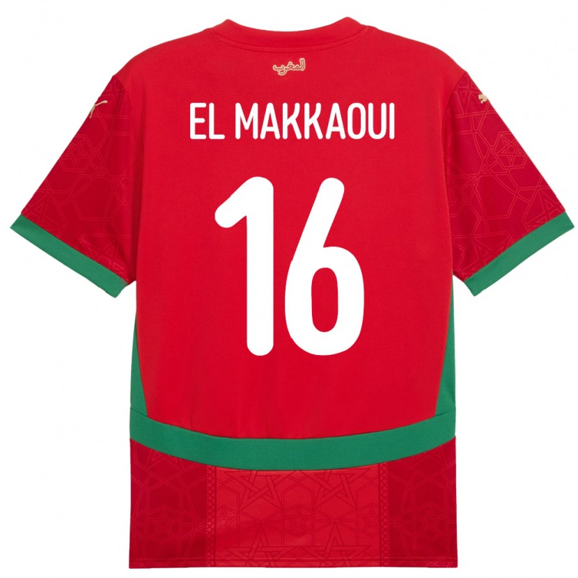 Danxen Barn Marocko Anas El Makkaoui #16 Röd Hemmatröja Matchtröjor 24-26 Tröjor T-Tröja