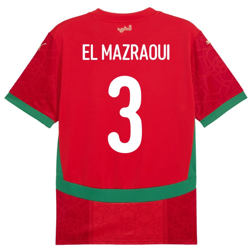 Danxen Barn Marocko Noussair El Mazraoui #3 Röd Hemmatröja Matchtröjor 24-26 Tröjor T-Tröja