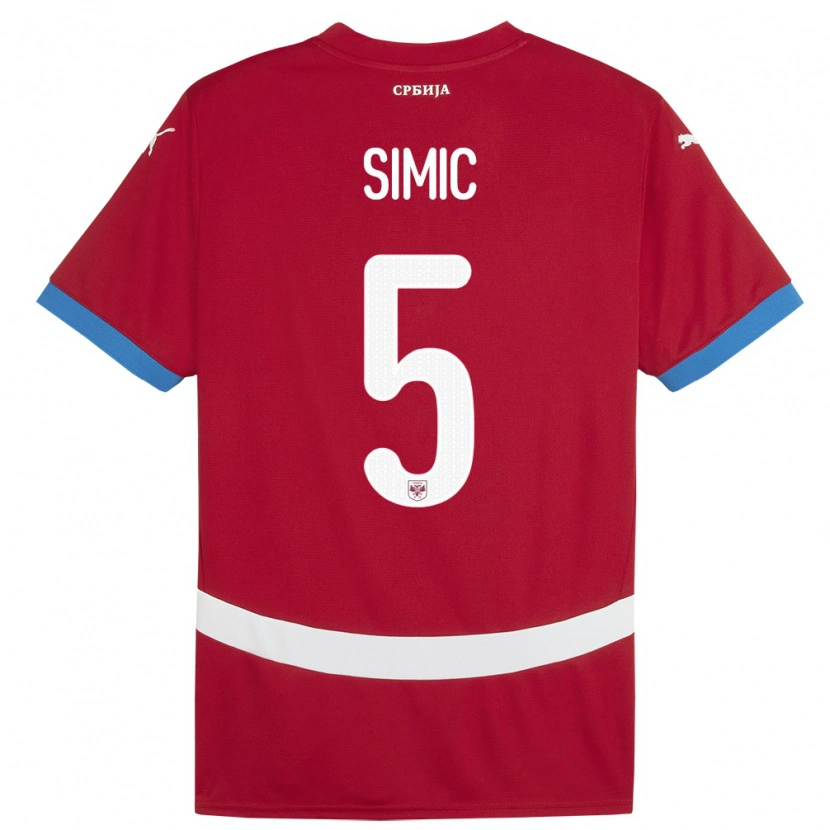 Danxen Barn Serbien Nikola Simic #5 Röd Hemmatröja Matchtröjor 24-26 Tröjor T-Tröja
