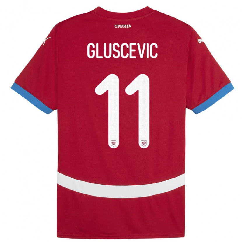 Danxen Barn Serbien Matija Gluscevic #11 Röd Hemmatröja Matchtröjor 24-26 Tröjor T-Tröja