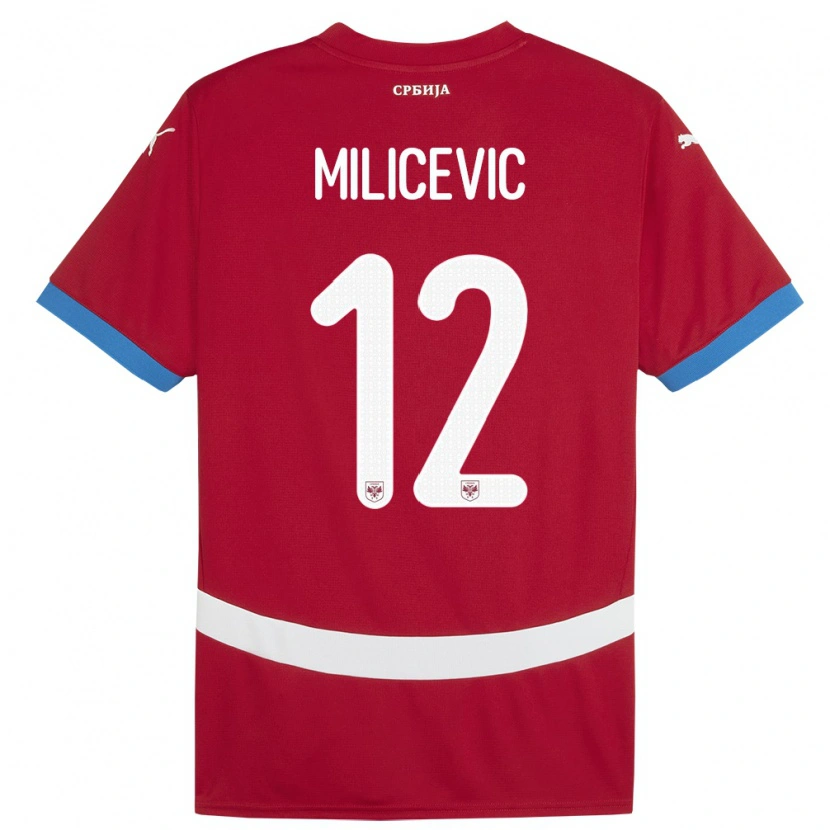 Danxen Barn Serbien Marko Milicevic #12 Röd Hemmatröja Matchtröjor 24-26 Tröjor T-Tröja