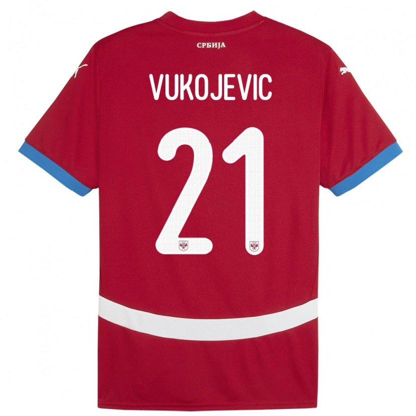Danxen Barn Serbien Veljko Vukojevic #21 Röd Hemmatröja Matchtröjor 24-26 Tröjor T-Tröja