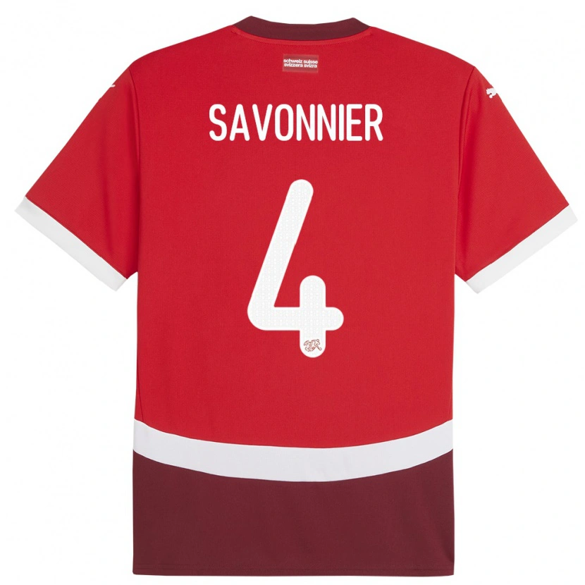 Danxen Barn Schweiz Nelson Savonnier #4 Röd Hemmatröja Matchtröjor 24-26 Tröjor T-Tröja