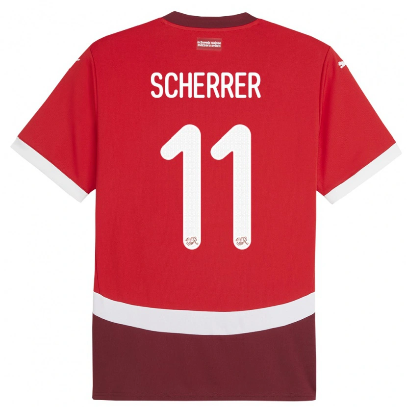 Danxen Barn Schweiz Nevio Scherrer #11 Röd Hemmatröja Matchtröjor 24-26 Tröjor T-Tröja