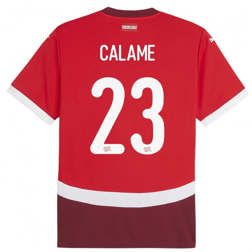 Danxen Barn Schweiz Marouane Calame #23 Röd Hemmatröja Matchtröjor 24-26 Tröjor T-Tröja