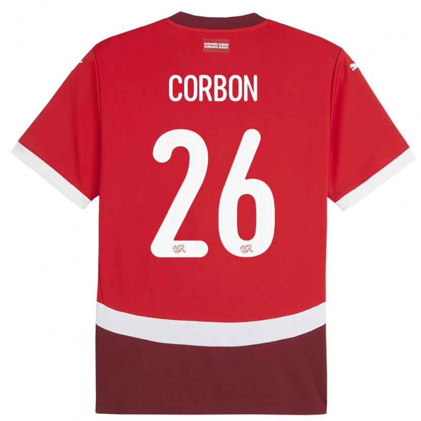 Danxen Barn Schweiz Max Corbon #26 Röd Hemmatröja Matchtröjor 24-26 Tröjor T-Tröja