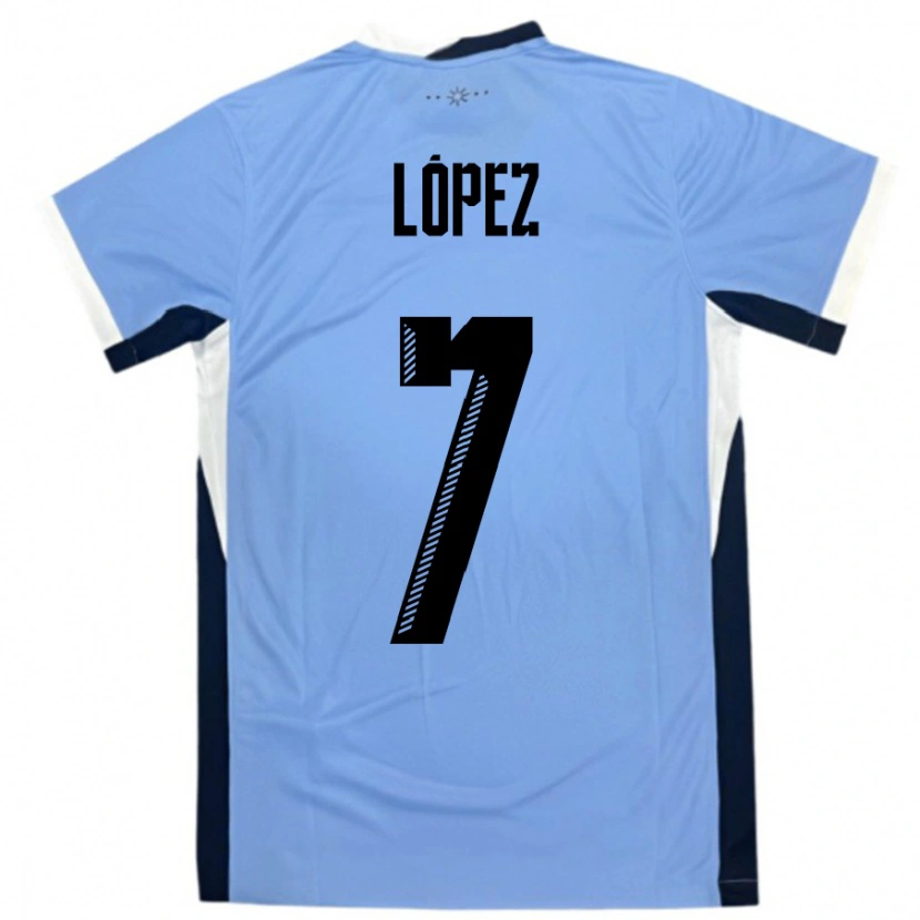 Danxen Barn Uruguay Nahuel López #7 Vit Svart Hemmatröja Matchtröjor 24-26 Tröjor T-Tröja