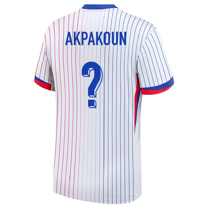 Danxen Barn Frankrike Noé Akpakoun #0 Vit Bortatröja Matchtröjor 24-26 Tröjor T-Tröja