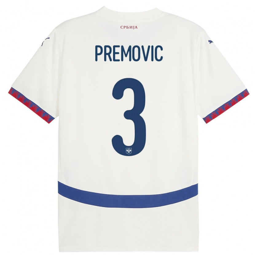 Danxen Barn Serbien Relja Premovic #3 Vit Bortatröja Matchtröjor 24-26 Tröjor T-Tröja
