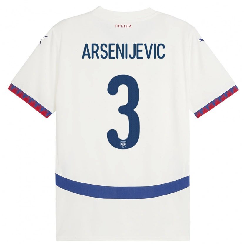 Danxen Barn Serbien Andrej Arsenijevic #3 Vit Bortatröja Matchtröjor 24-26 Tröjor T-Tröja