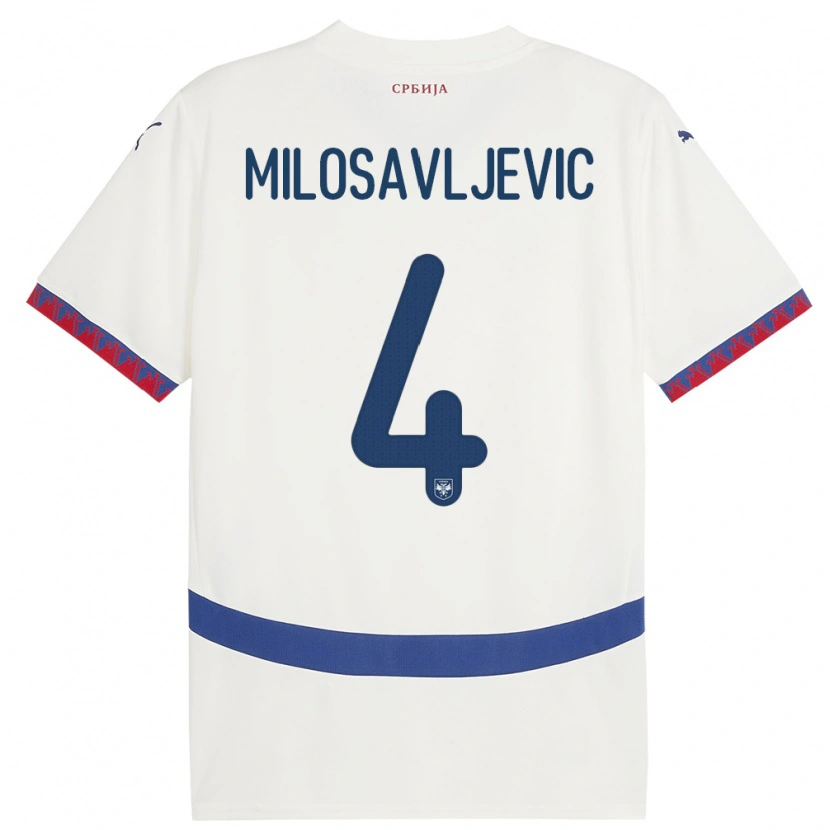 Danxen Barn Serbien Veljko Milosavljevic #4 Vit Bortatröja Matchtröjor 24-26 Tröjor T-Tröja