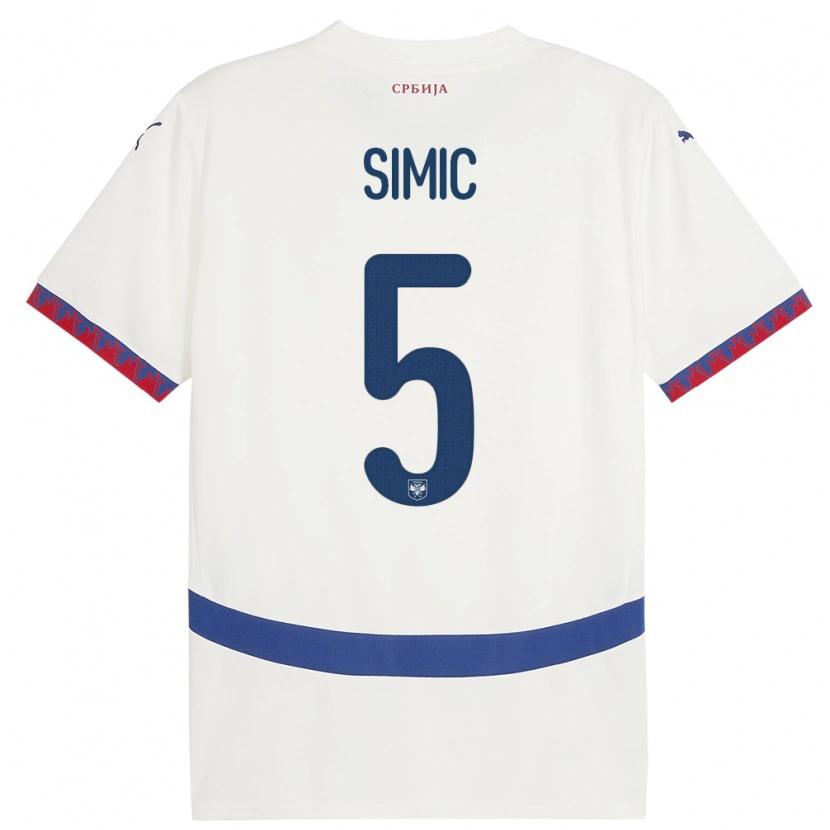 Danxen Barn Serbien Nikola Simic #5 Vit Bortatröja Matchtröjor 24-26 Tröjor T-Tröja