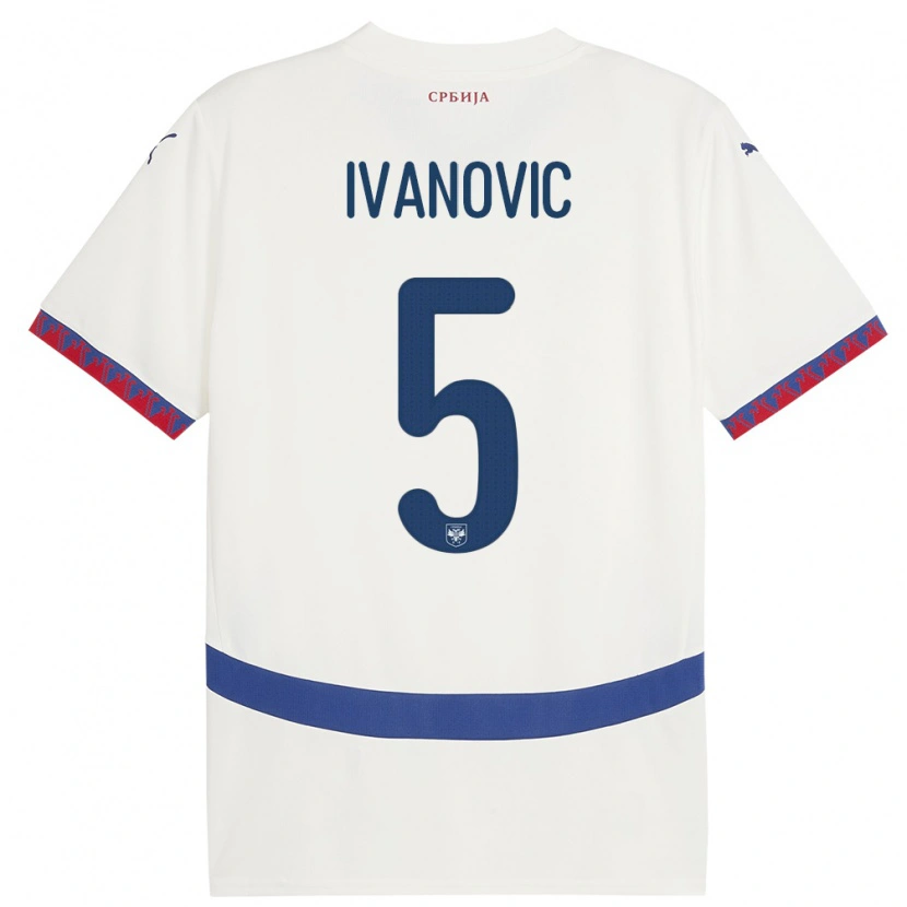 Danxen Barn Serbien Mijat Ivanovic #5 Vit Bortatröja Matchtröjor 24-26 Tröjor T-Tröja