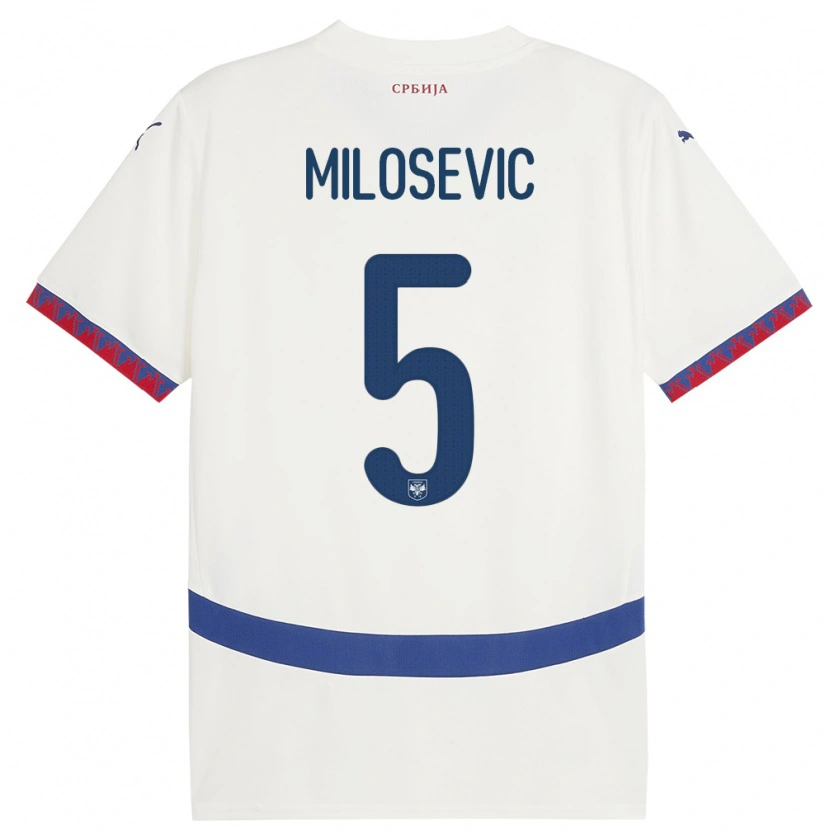 Danxen Barn Serbien Jovan Milosevic #5 Vit Bortatröja Matchtröjor 24-26 Tröjor T-Tröja