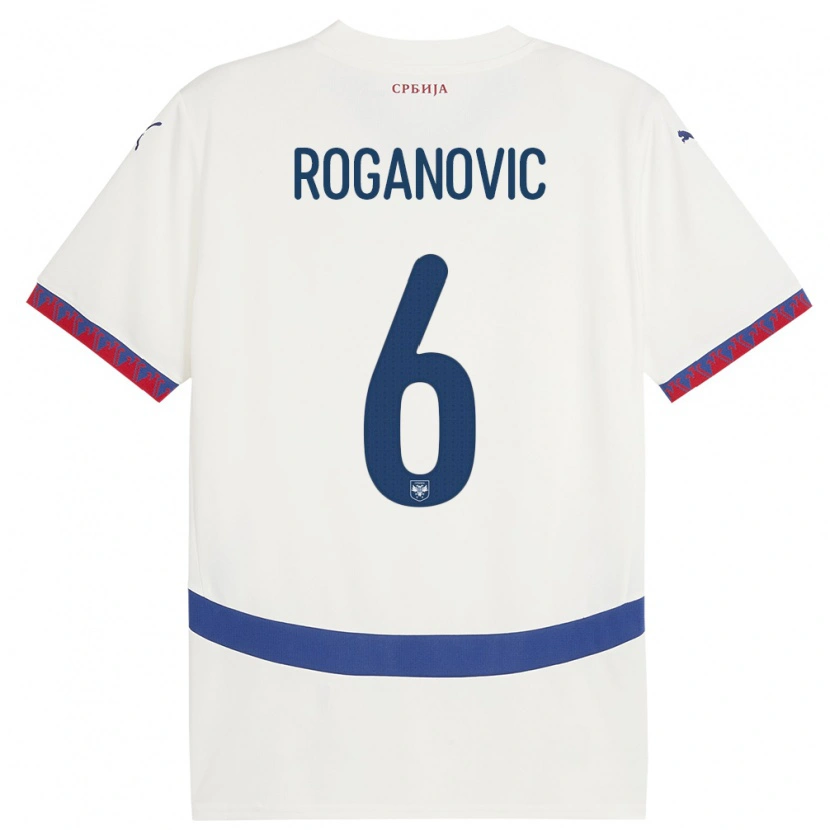Danxen Barn Serbien Vuk Roganovic #6 Vit Bortatröja Matchtröjor 24-26 Tröjor T-Tröja