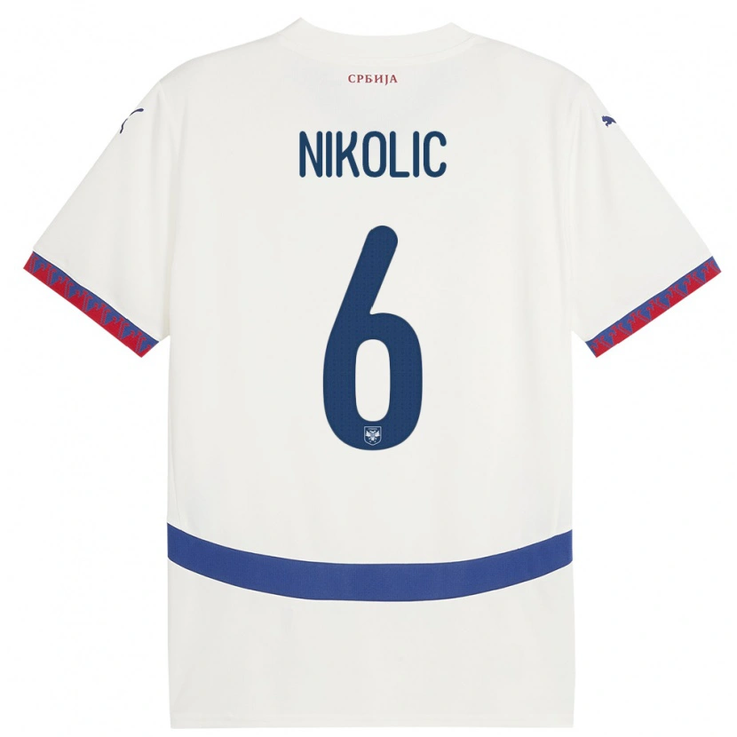 Danxen Barn Serbien Lazar Nikolic #6 Vit Bortatröja Matchtröjor 24-26 Tröjor T-Tröja