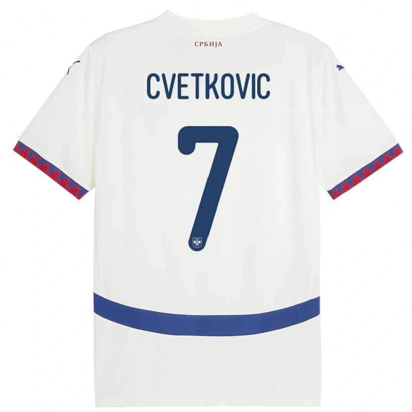 Danxen Barn Serbien Mihajlo Cvetkovic #7 Vit Bortatröja Matchtröjor 24-26 Tröjor T-Tröja