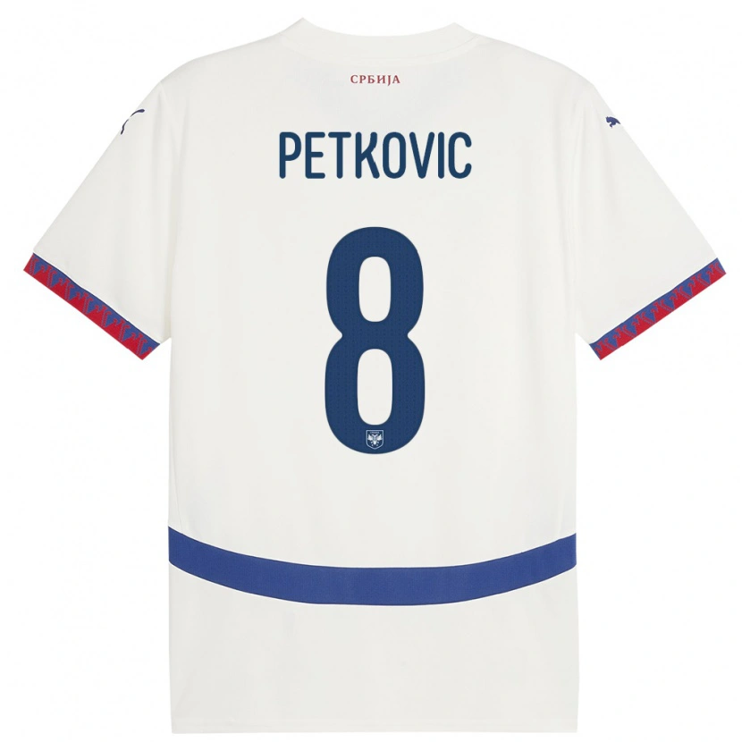 Danxen Barn Serbien Mihajlo Petkovic #8 Vit Bortatröja Matchtröjor 24-26 Tröjor T-Tröja