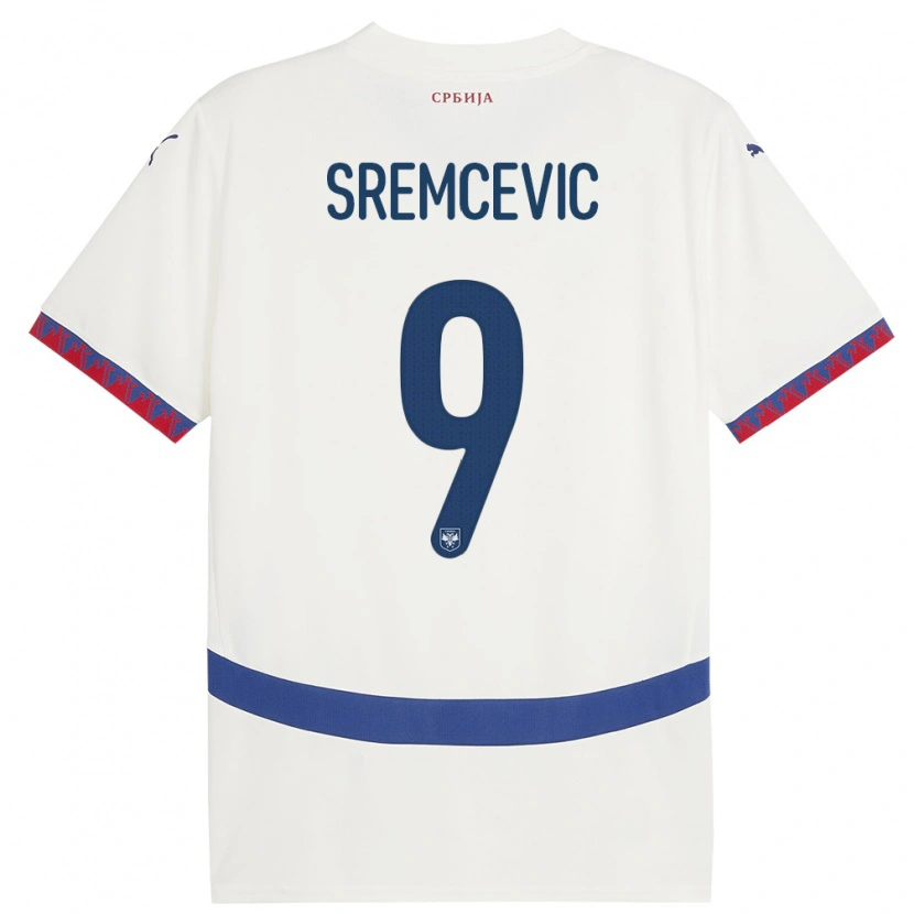 Danxen Barn Serbien Uros Sremcevic #9 Vit Bortatröja Matchtröjor 24-26 Tröjor T-Tröja
