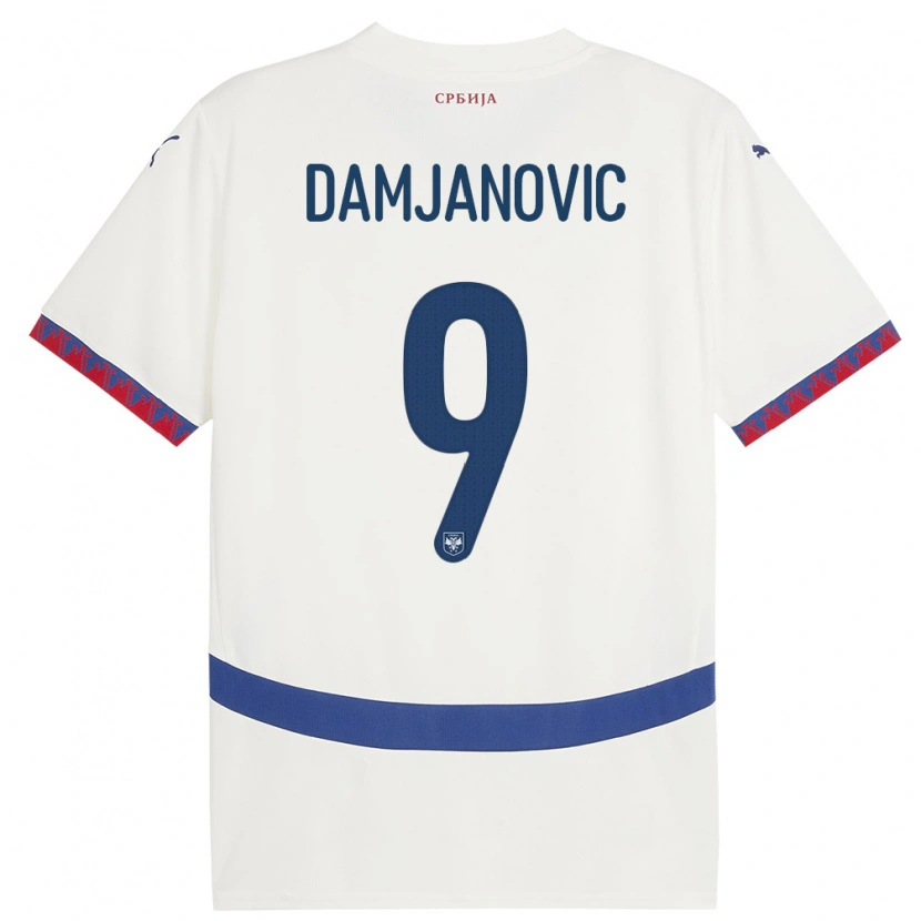 Danxen Barn Serbien Aleksa Damjanovic #9 Vit Bortatröja Matchtröjor 24-26 Tröjor T-Tröja